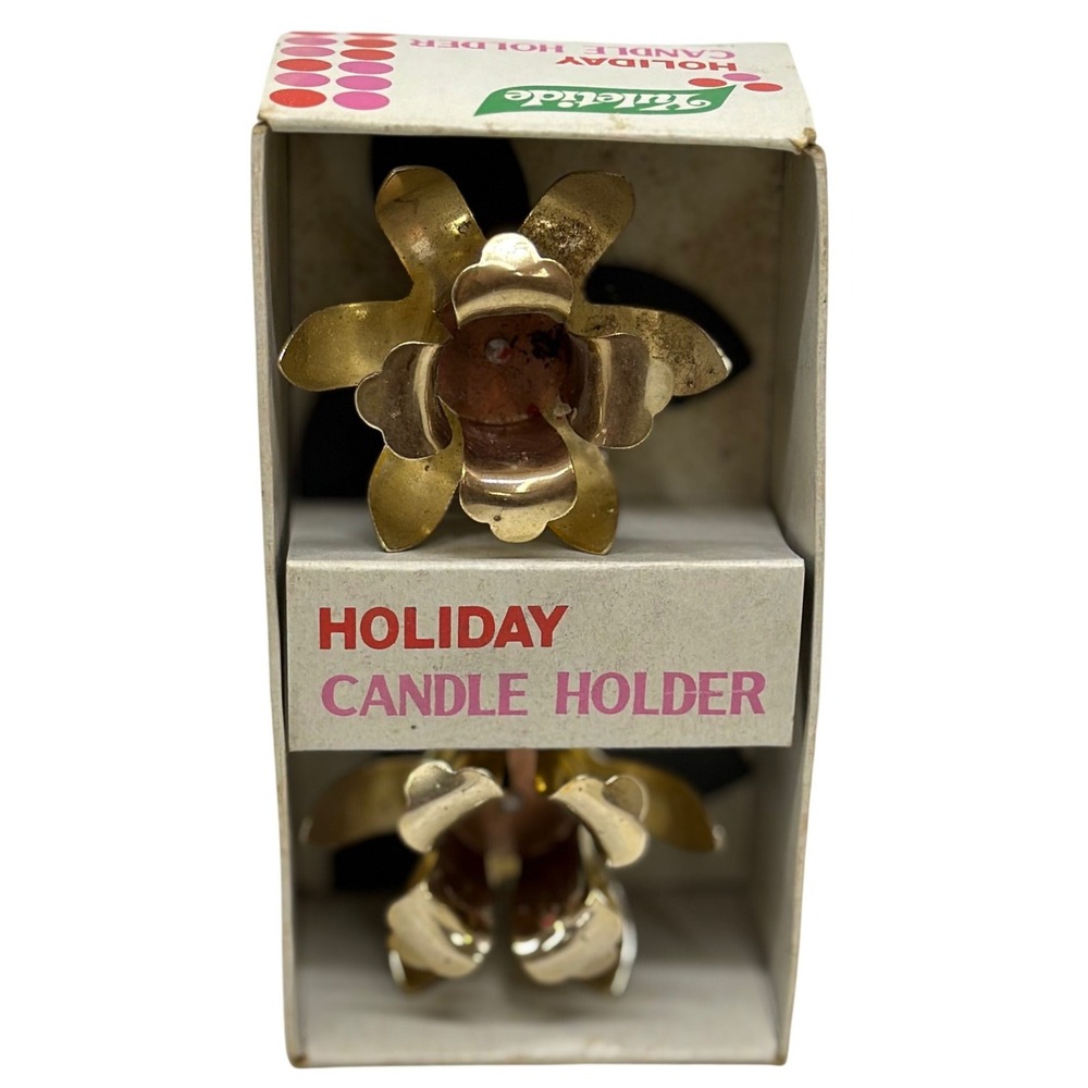 VTG Yuletide Holiday Candle Holder Gold Tone Metal Flower Petal MCM Hollywood